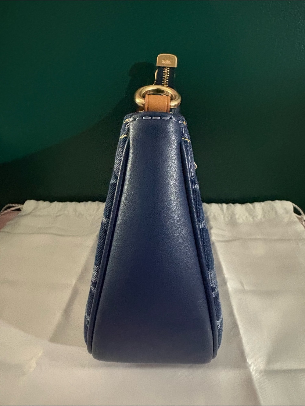 Coach Denim Signature Teri Bag with Tan Leather Straps and Gold Hardware - Picture 6 of 7